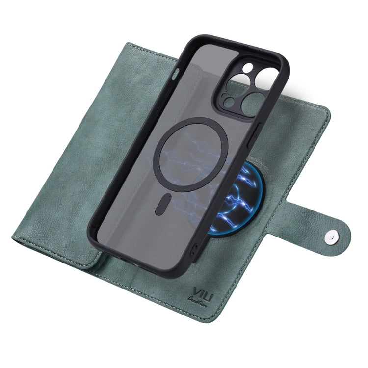 For iPhone 15 ViLi GV Series MagSafe Magnetic Zipper Leather Phone Case(Green) - HoMEdemic™ 