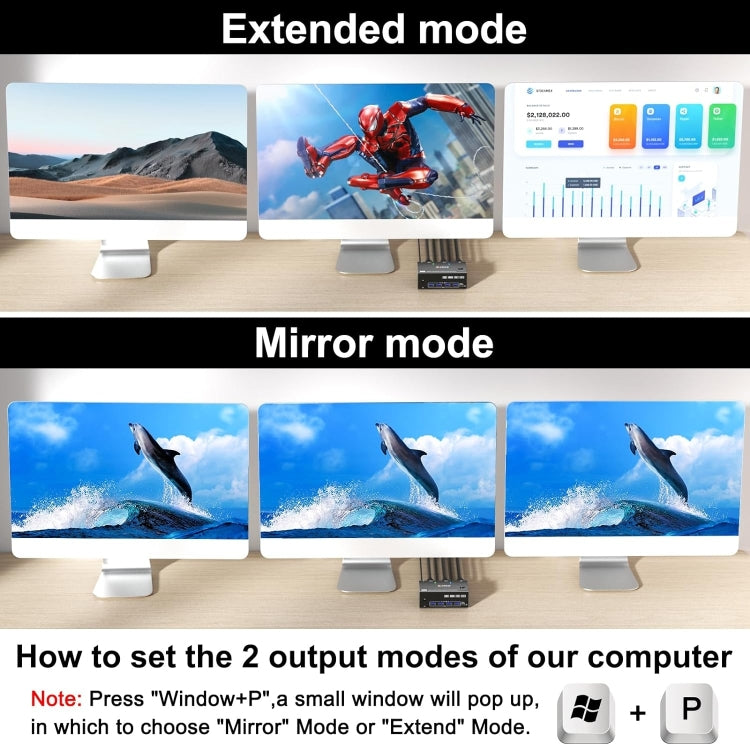 KC-KVM203DH 8K 30Hz USB3.0 DP+DP+HDMI Triple Monitors KVM Switch, US Plug - HoMEdemic™ 