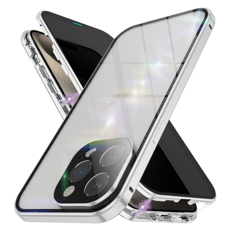 For iPhone 15 Pro Anti-peeping Magnetic Double-sided Tempered Glass Phone Case(Silver) - HoMEdemic™ 