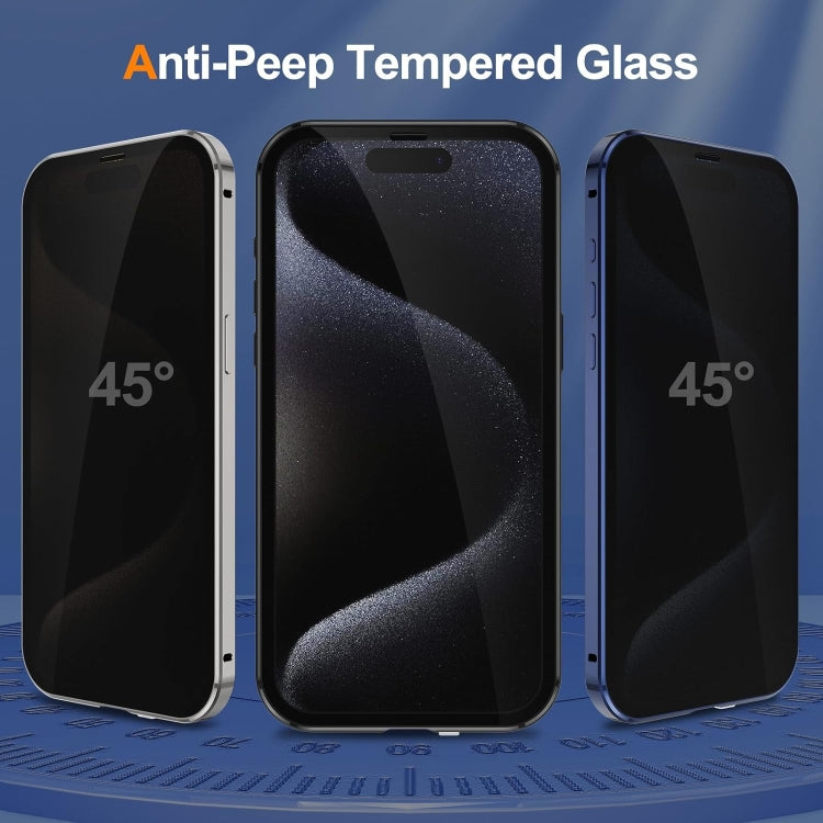 For iPhone 15 Pro Anti-peeping Magnetic Double-sided Tempered Glass Phone Case(Silver) - HoMEdemic™ 
