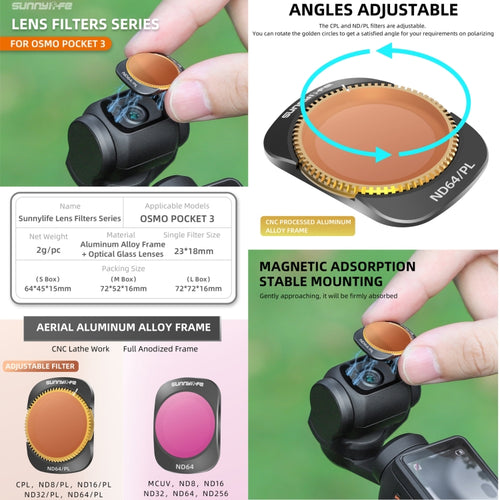 For DJI OSMO Pocket 3 Sunnylife Camera Lens Filter, Filter:4 in 1 ND8/16/32/64PL - HoMEdemic™ 