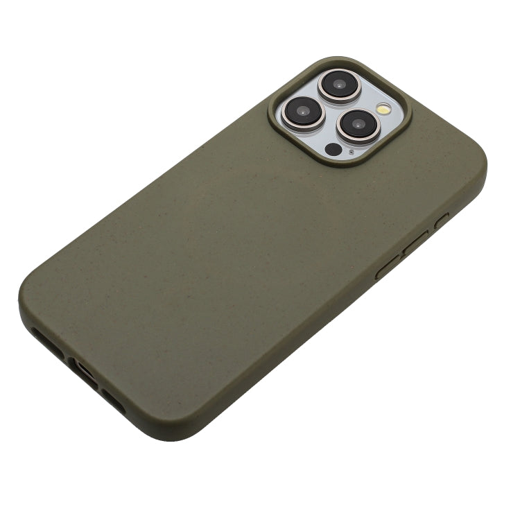 For iPhone 15 Pro Wheat MagSafe Magnetic Straw Material + TPU Phone Case(Army Green) - HoMEdemic™ 