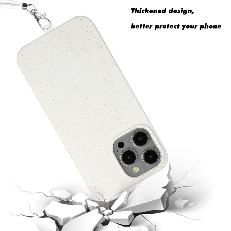 For iPhone 15 Pro Max Wheat MagSafe Magnetic Straw Material + TPU Phone Case with Lanyard(White) - HoMEdemic™ 