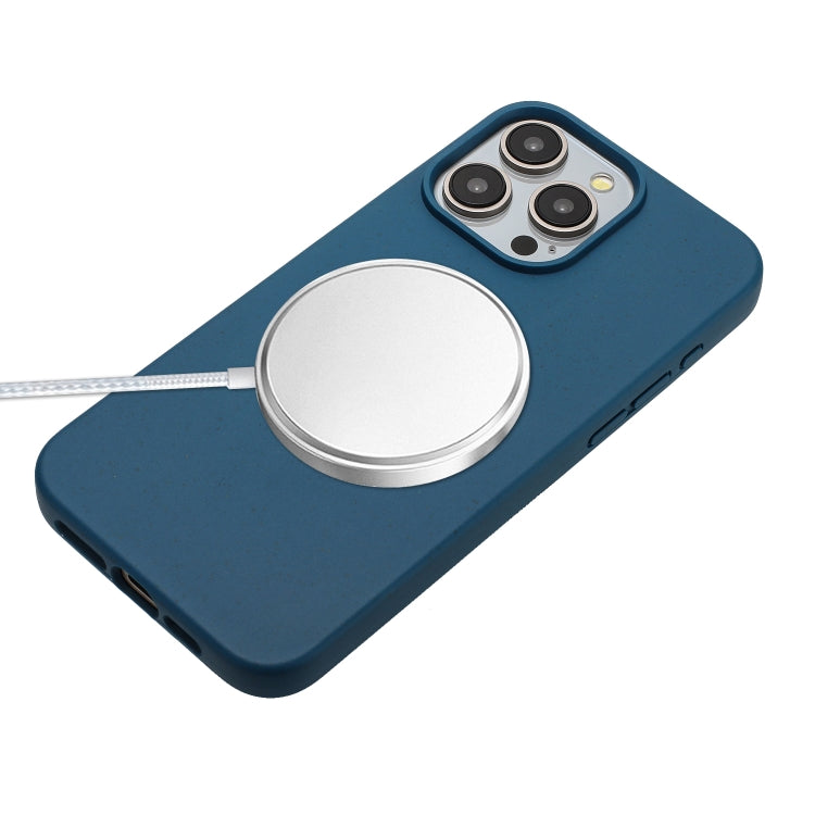For iPhone 15 Pro Max Wheat MagSafe Magnetic Straw Material + TPU Phone Case with Lanyard(Blue) - HoMEdemic™ 