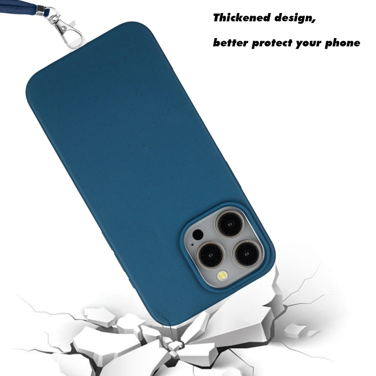 For iPhone 15 Pro Max Wheat MagSafe Magnetic Straw Material + TPU Phone Case with Lanyard(Blue) - HoMEdemic™ 