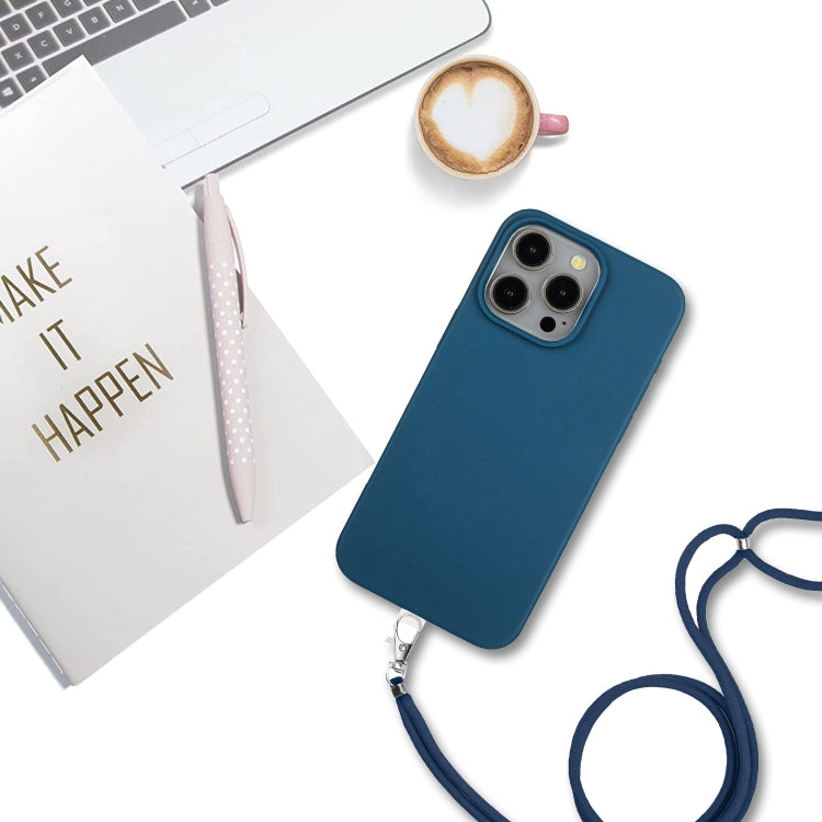 For iPhone 15 Pro Max Wheat MagSafe Magnetic Straw Material + TPU Phone Case with Lanyard(Blue) - HoMEdemic™ 