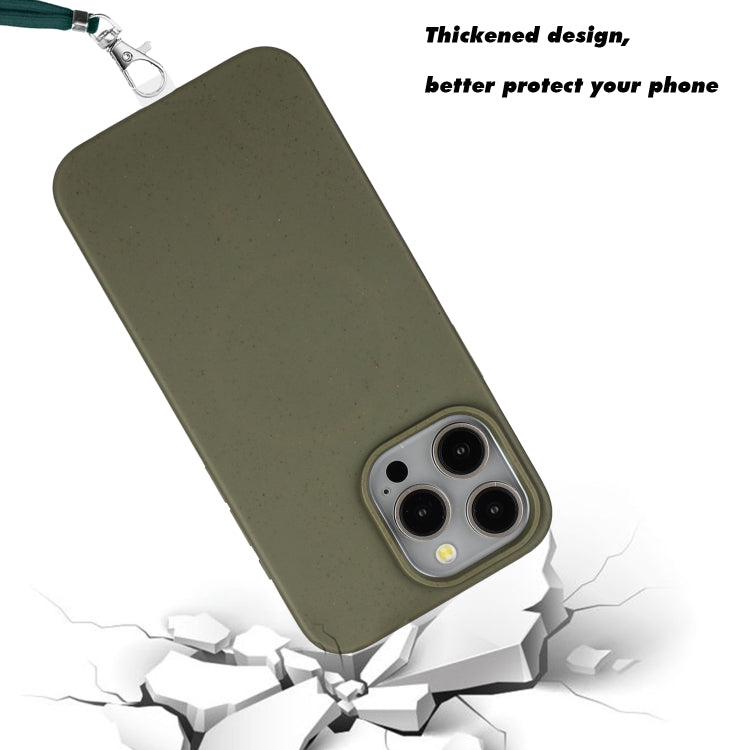 For iPhone 15 Pro Max Wheat MagSafe Magnetic Straw Material + TPU Phone Case with Lanyard(Army Green) - HoMEdemic™ 