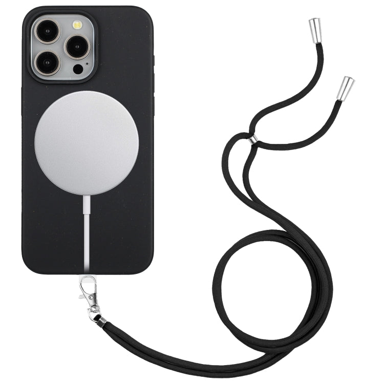 For iPhone 15 Pro Max Wheat MagSafe Magnetic Straw Material + TPU Phone Case with Lanyard(Black) - HoMEdemic™ 