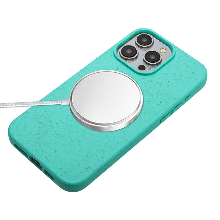 For iPhone 15 Pro Wheat MagSafe Magnetic Straw Material + TPU Phone Case with Lanyard(Green) - HoMEdemic™ 