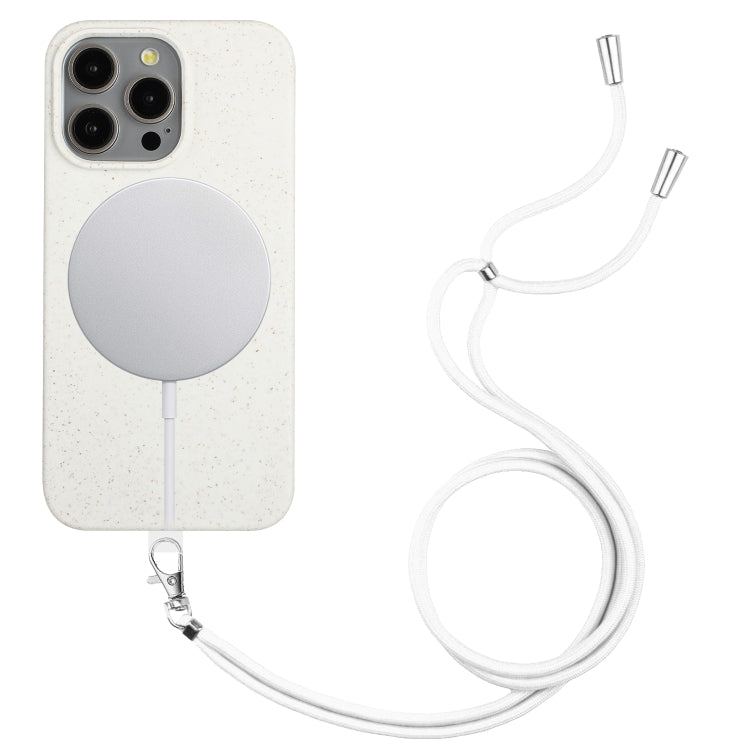 For iPhone 15 Pro Wheat MagSafe Magnetic Straw Material + TPU Phone Case with Lanyard(White) - HoMEdemic™ 