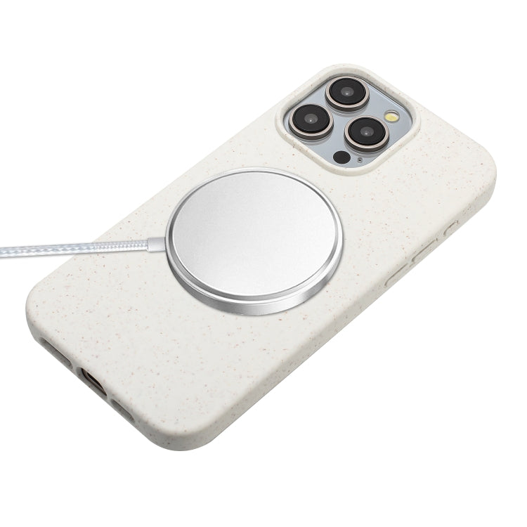 For iPhone 15 Pro Wheat MagSafe Magnetic Straw Material + TPU Phone Case with Lanyard(White) - HoMEdemic™ 