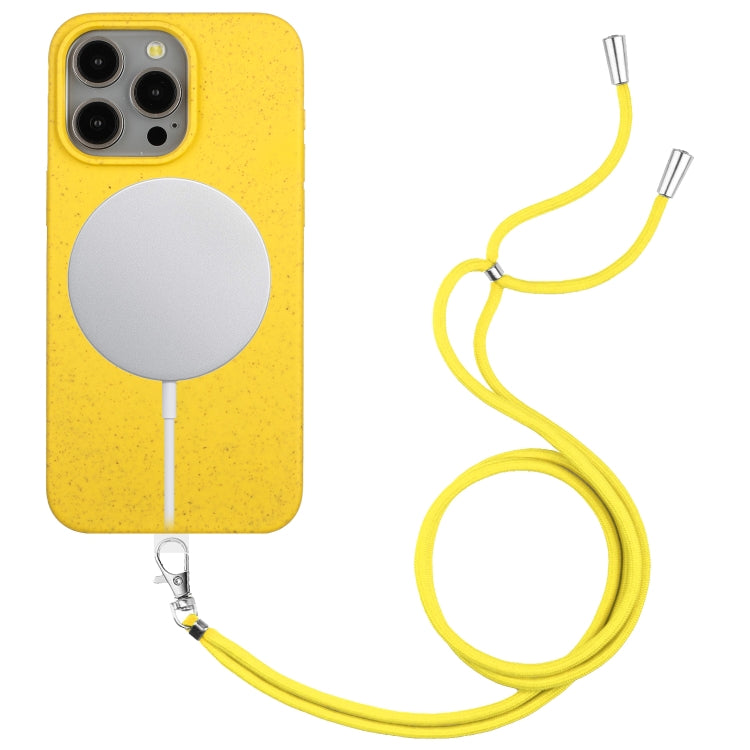 For iPhone 15 Pro Wheat MagSafe Magnetic Straw Material + TPU Phone Case with Lanyard(Yellow) - HoMEdemic™ 