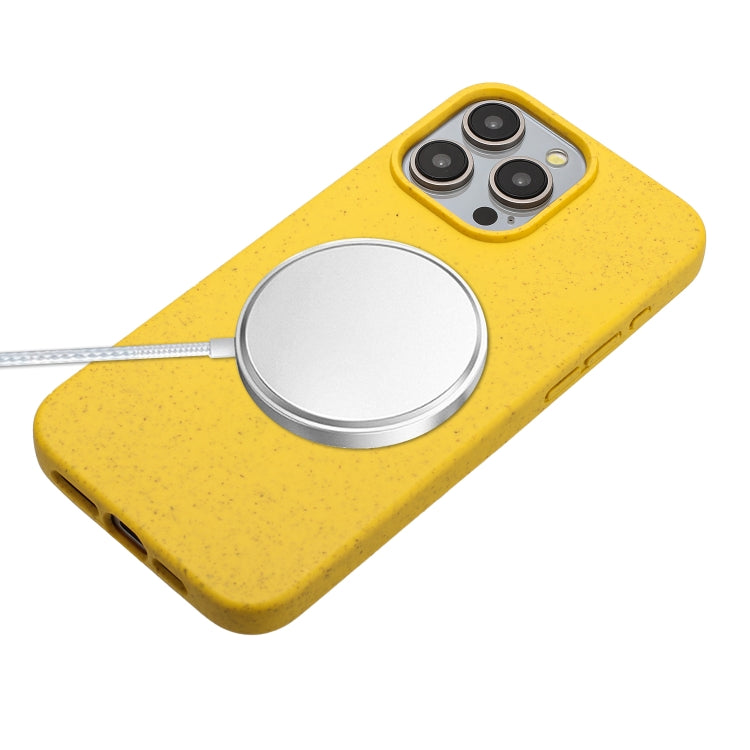 For iPhone 15 Pro Wheat MagSafe Magnetic Straw Material + TPU Phone Case with Lanyard(Yellow) - HoMEdemic™ 