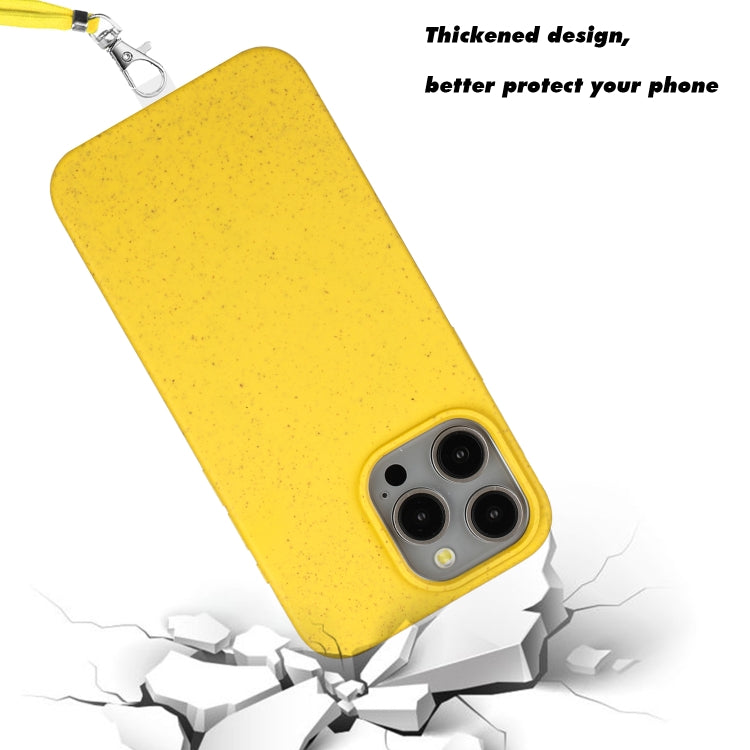 For iPhone 15 Pro Wheat MagSafe Magnetic Straw Material + TPU Phone Case with Lanyard(Yellow) - HoMEdemic™ 