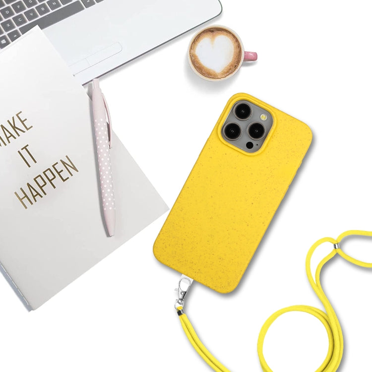 For iPhone 15 Pro Wheat MagSafe Magnetic Straw Material + TPU Phone Case with Lanyard(Yellow) - HoMEdemic™ 
