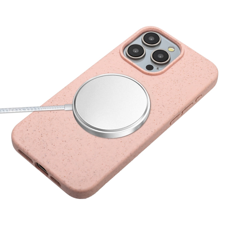 For iPhone 15 Pro Wheat MagSafe Magnetic Straw Material + TPU Phone Case with Lanyard(Pink) - HoMEdemic™ 