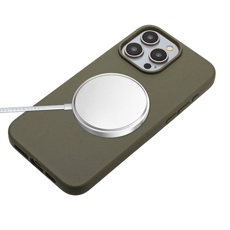 For iPhone 15 Pro Wheat MagSafe Magnetic Straw Material + TPU Phone Case with Lanyard(Army Green) - HoMEdemic™ 