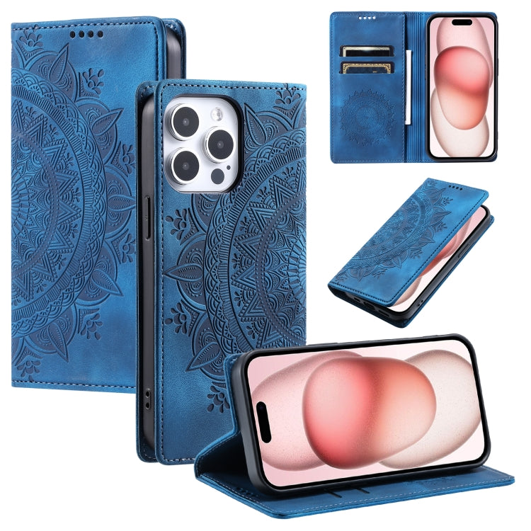 For iPhone 15 Pro Max Totem Embossed Magnetic Leather Phone Case(Blue) - HoMEdemic™ 