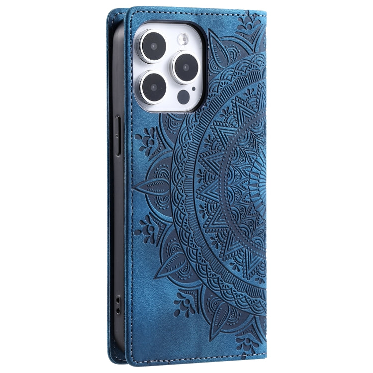 For iPhone 15 Pro Max Totem Embossed Magnetic Leather Phone Case(Blue) - HoMEdemic™ 