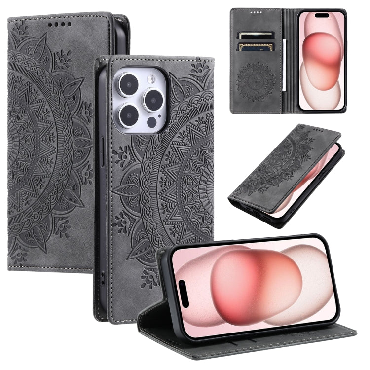 For iPhone 15 Pro Max Totem Embossed Magnetic Leather Phone Case(Grey) - HoMEdemic™ 