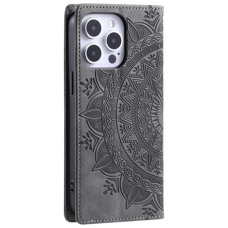 For iPhone 15 Pro Max Totem Embossed Magnetic Leather Phone Case(Grey) - HoMEdemic™ 