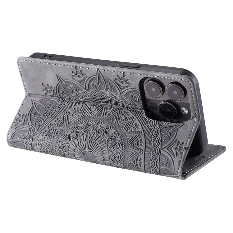 For iPhone 15 Pro Max Totem Embossed Magnetic Leather Phone Case(Grey) - HoMEdemic™ 
