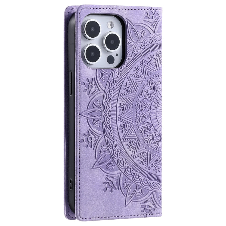 For iPhone 15 Pro Max Totem Embossed Magnetic Leather Phone Case(Purple) - HoMEdemic™ 