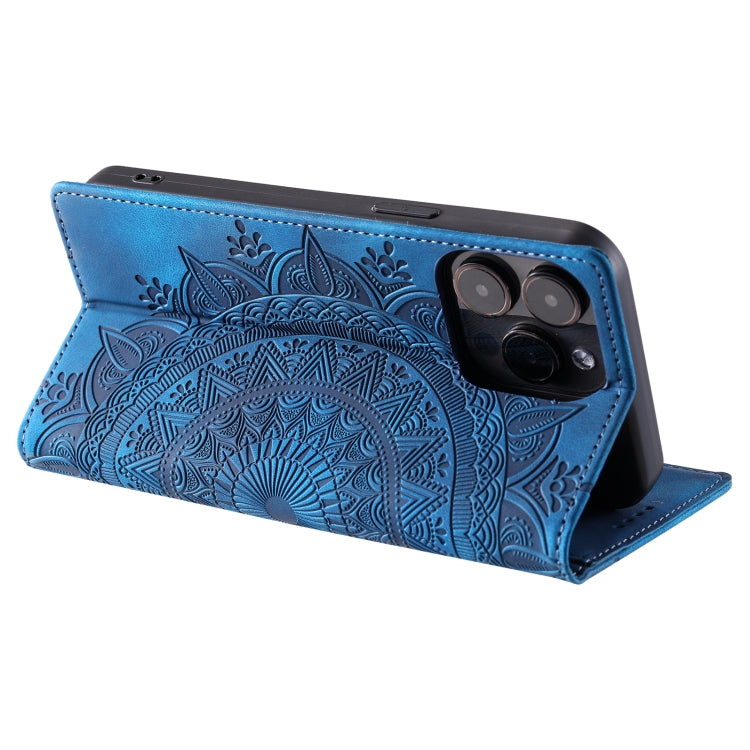 For iPhone 15 Pro Totem Embossed Magnetic Leather Phone Case(Blue) - HoMEdemic™ 