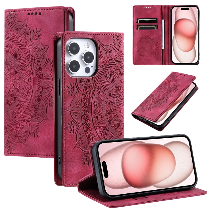 For iPhone 15 Pro Totem Embossed Magnetic Leather Phone Case(Red) - HoMEdemic™ 