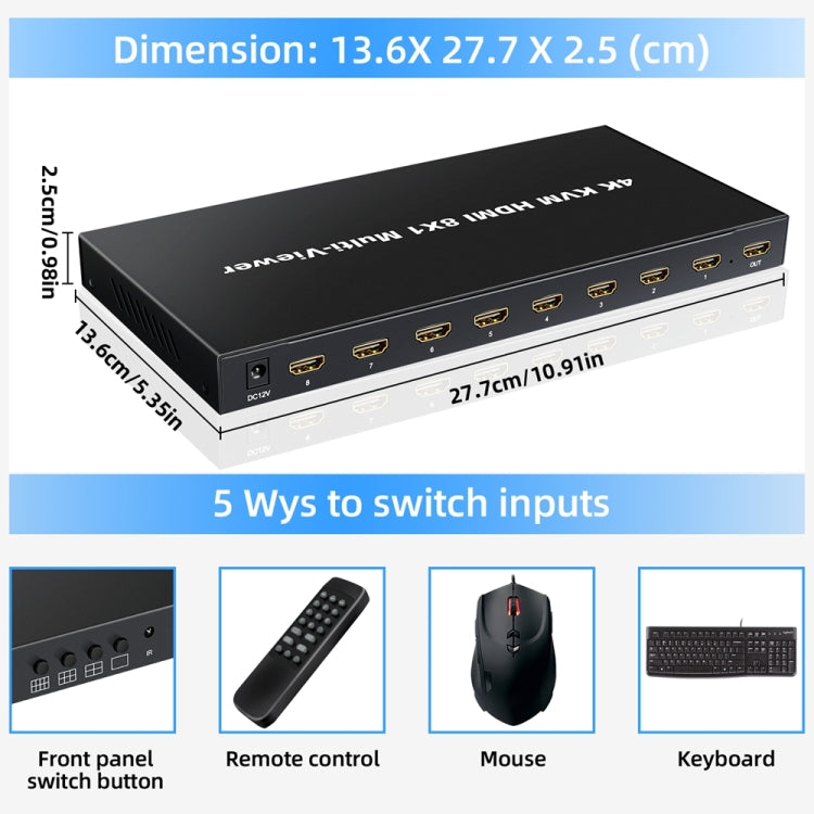 NK-E80 4K 30Hz 8 In 1 Out HDMI 8-way Screen Splitter KVM Switch(AU Plug) - HoMEdemic™ 