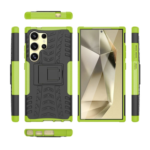 For Samsung Galaxy S24 Ultra 5G Tire Texture TPU + PC Phone Case with Holder(Green) - HoMEdemic™ 