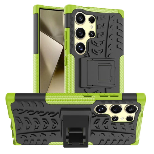 For Samsung Galaxy S24 Ultra 5G Tire Texture TPU + PC Phone Case with Holder(Green) - HoMEdemic™ 