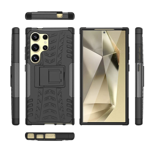 For Samsung Galaxy S24 Ultra 5G Tire Texture TPU + PC Phone Case with Holder(Black) - HoMEdemic™ 