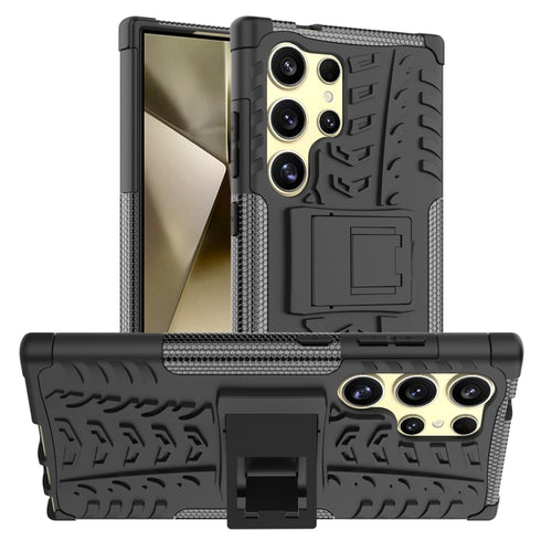 For Samsung Galaxy S24 Ultra 5G Tire Texture TPU + PC Phone Case with Holder(Black) - HoMEdemic™ 