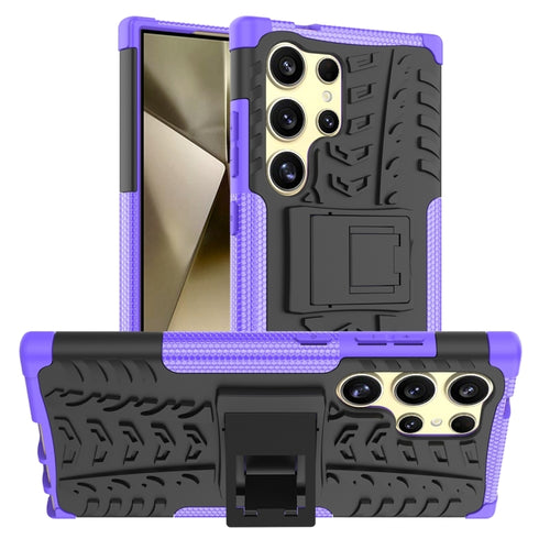 For Samsung Galaxy S24 Ultra 5G Tire Texture TPU + PC Phone Case with Holder(Purple) - HoMEdemic™ 