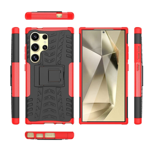 For Samsung Galaxy S24 Ultra 5G Tire Texture TPU + PC Phone Case with Holder(Red) - HoMEdemic™ 