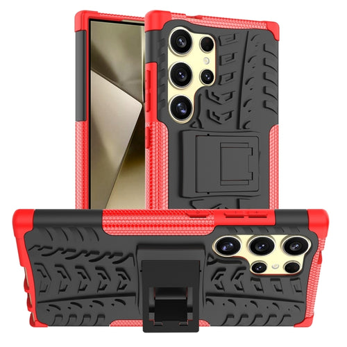 For Samsung Galaxy S24 Ultra 5G Tire Texture TPU + PC Phone Case with Holder(Red) - HoMEdemic™ 