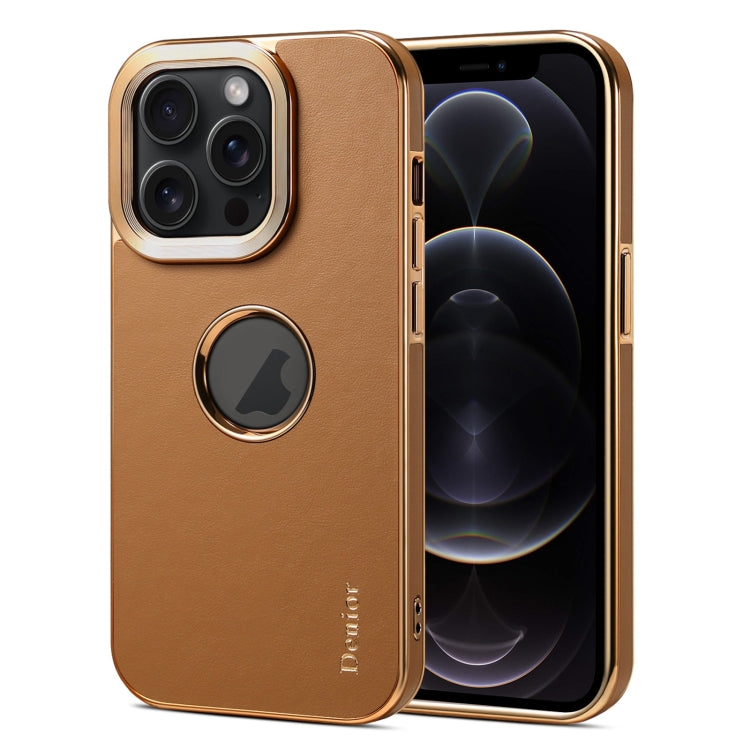 For iPhone 12 / 12 Pro Denior Fragrant Calf Texture Electroplating Phone Case(Khaki) - HoMEdemic™ 