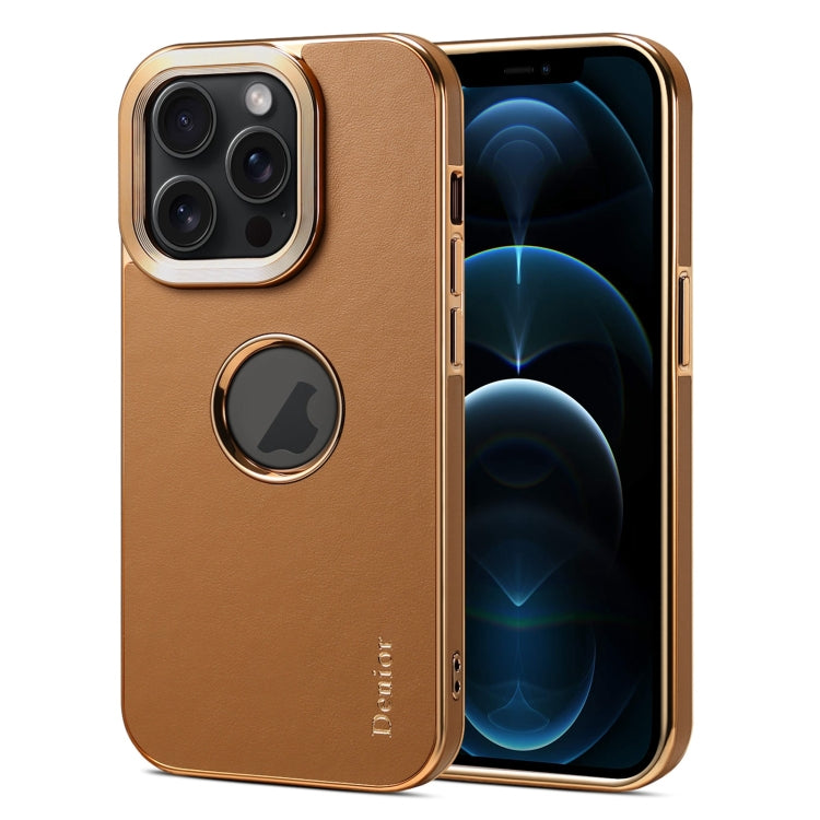 For iPhone 12 Pro Max Denior Fragrant Calf Texture Electroplating Phone Case(Khaki) - HoMEdemic™ 