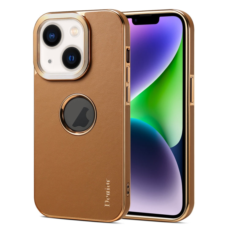 For iPhone 14 / 13 Denior Fragrant Calf Texture Electroplating Phone Case(Khaki) - HoMEdemic™ 