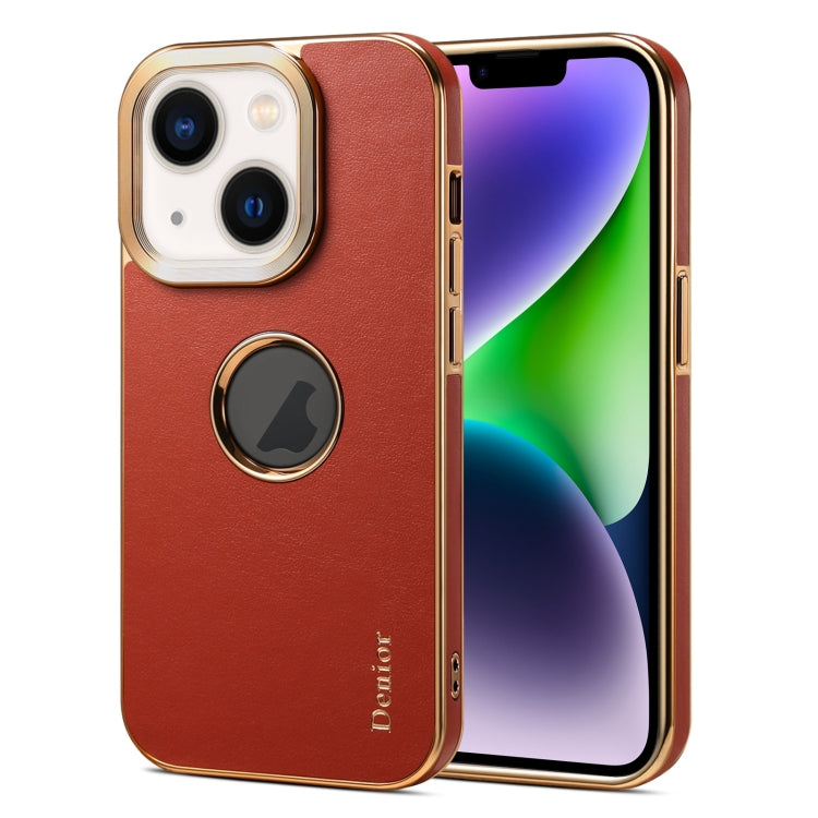 For iPhone 14 / 13 Denior Fragrant Calf Texture Electroplating Phone Case(Maroon Red) - HoMEdemic™ 