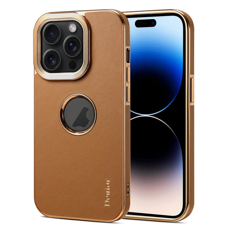For iPhone 14 Pro Denior Fragrant Calf Texture Electroplating Phone Case(Khaki) - HoMEdemic™ 