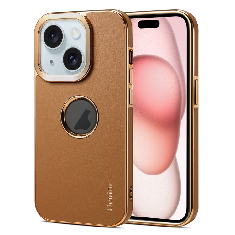 For iPhone 15 Denior Fragrant Calf Texture Electroplating Phone Case(Khaki) - HoMEdemic™ 