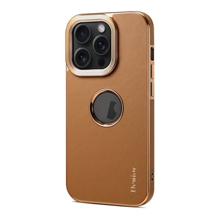 For iPhone 15 Denior Fragrant Calf Texture Electroplating Phone Case(Khaki) - HoMEdemic™ 