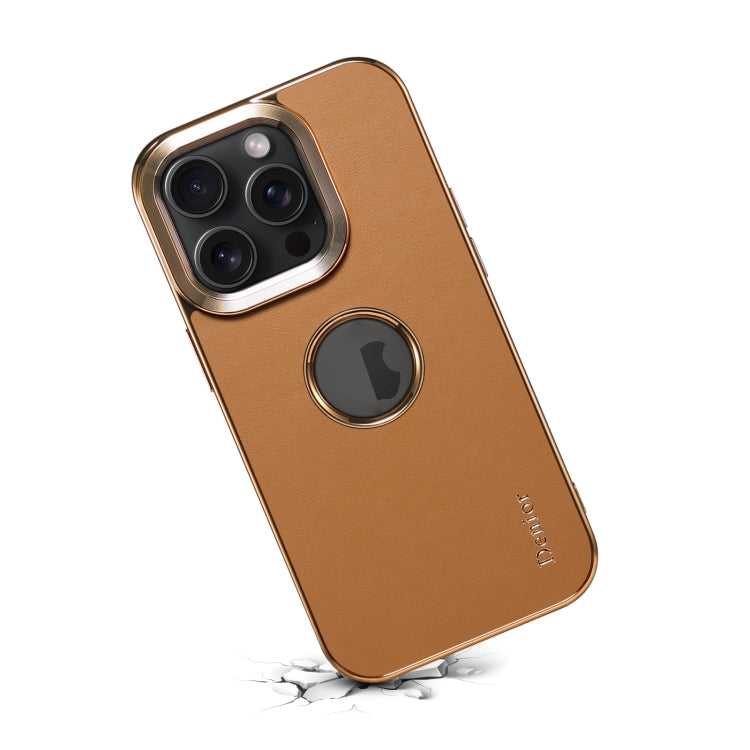 For iPhone 15 Denior Fragrant Calf Texture Electroplating Phone Case(Khaki) - HoMEdemic™ 