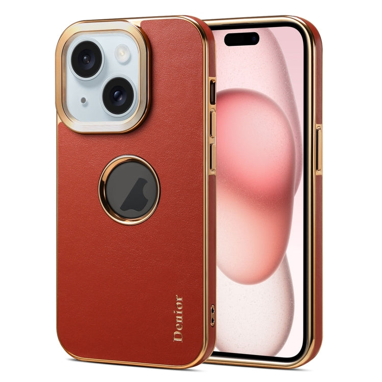 For iPhone 15 Denior Fragrant Calf Texture Electroplating Phone Case(Maroon Red) - HoMEdemic™ 