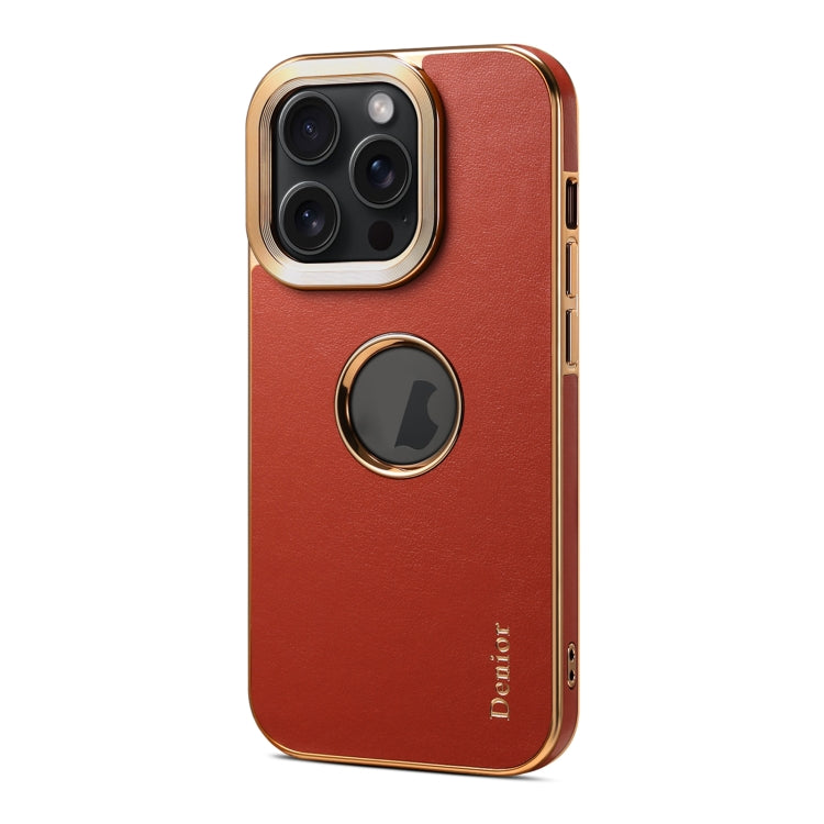 For iPhone 15 Denior Fragrant Calf Texture Electroplating Phone Case(Maroon Red) - HoMEdemic™ 