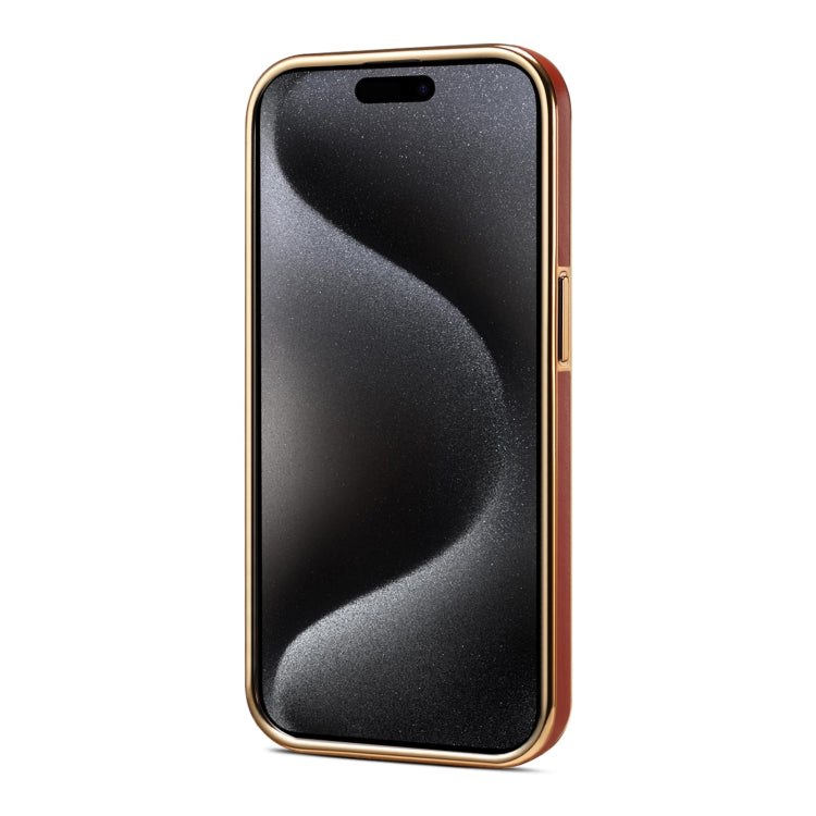 For iPhone 15 Denior Fragrant Calf Texture Electroplating Phone Case(Maroon Red) - HoMEdemic™ 
