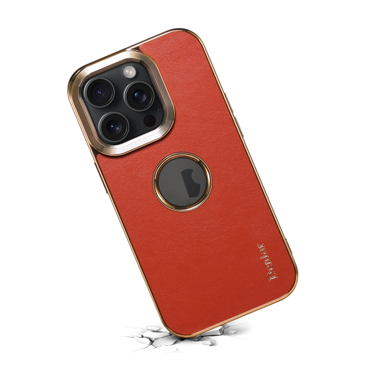 For iPhone 15 Denior Fragrant Calf Texture Electroplating Phone Case(Maroon Red) - HoMEdemic™ 