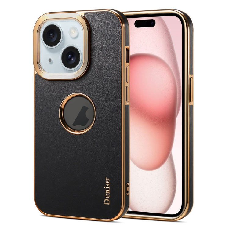 For iPhone 15 Denior Fragrant Calf Texture Electroplating Phone Case(Black) - HoMEdemic™ 